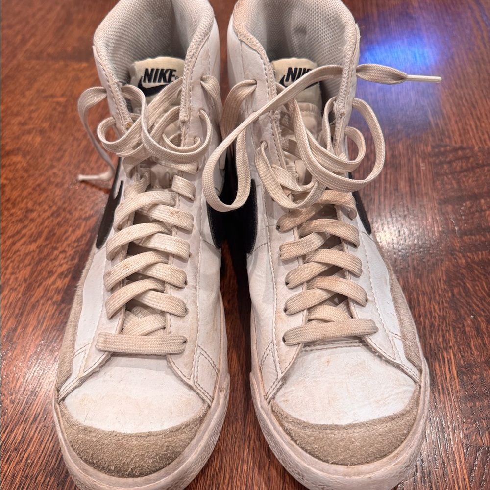 Nike Women's Beige High-Top Sneakers with Black Swoosh